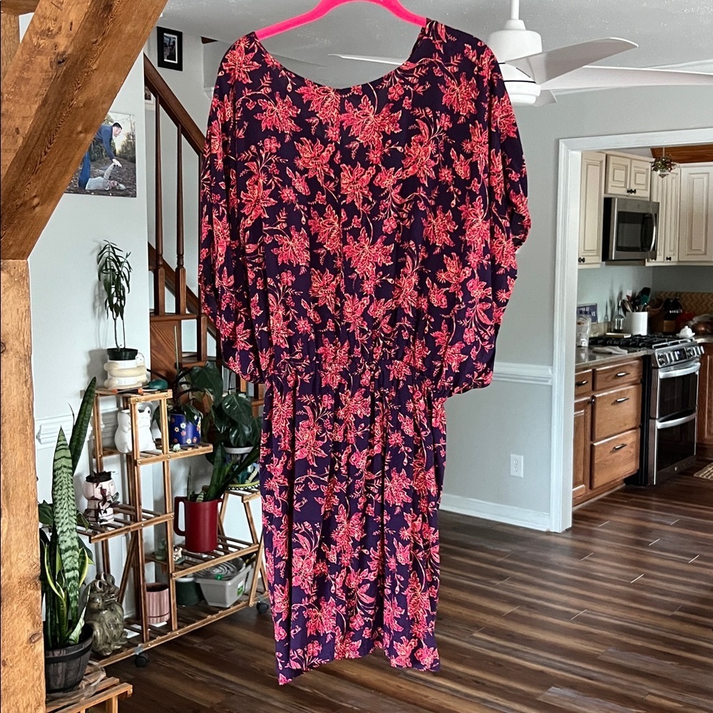 Lands' End Purple & Pink Gathered Waist Floral Cover Up XL - XXL - Picture 6 of 10
